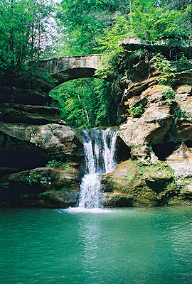 Waterfall at Old Man's Cave in Ohio.  Yeah, I took this picture — I was there.  And yes, it looks even more amazing when you're standing at the edge of the pool.  Start being jealous now.  (2003)