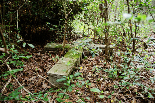 Another one of my cinderblock crosses in the center of the overgrown grounds at The Asylum.  (2005)