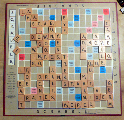 The final board from me beating my dad in Scrabble for the very first time.  The score at the end was my 316 points to his 271.  (May 15th, 2006)