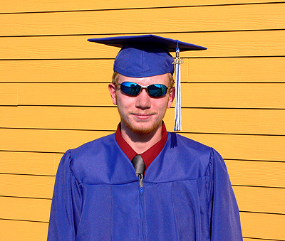 Nephew Bobby about an hour before his commencement ceremony.  (2006)