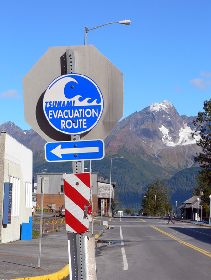 Tsunami Evacuation Route sign in Seward, Alaska.  (2007)