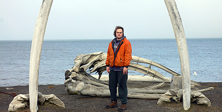 Peter at the whalebone arch, a popular photo spot for Barrow visitors. Bobby took the picture. (2007)