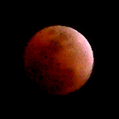 When you don't have time to make your own watercolor of last week's lunar eclipse, just use Photoshop's built-in Watercolor filter on your own crappy photo of the bloody moon.  Click the hi-res link (below) to see the original picture. (2008)