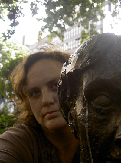 My lovely sister, Shannon, with a statue of Virgina Woolf in Britain.  (2007)