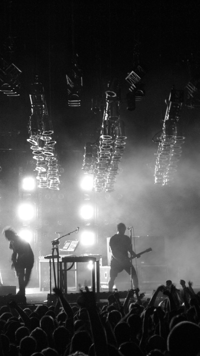 This photo from the Nine Inch Nails concert in Tampa on May 9th, 2009, was already pretty much color free.  Photoshop helped me take it all the way to the black and white. (2009)